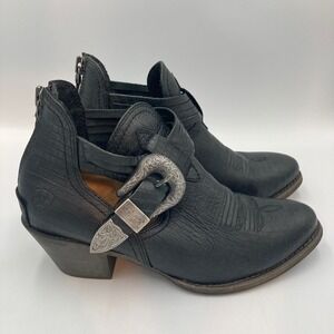 Ariat Dulce Black Leather Western Ankle Boots Buckle Detail Size 6.5‎